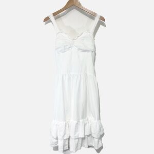 KLD Signature White Cotton Tank Dress Ruffles Lace Bridal Party Feminine Size L